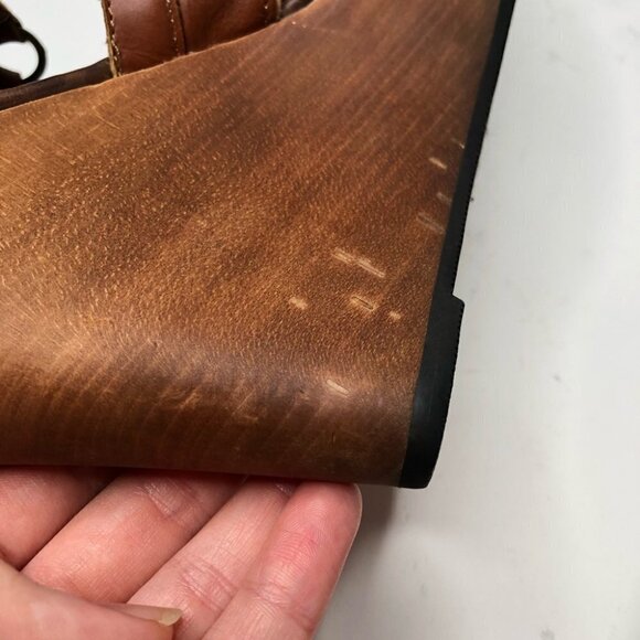 Restricted Camel Brown Strappy Cutout Wooden Platform Wedge Sandals Shoes - Picture 12 of 16